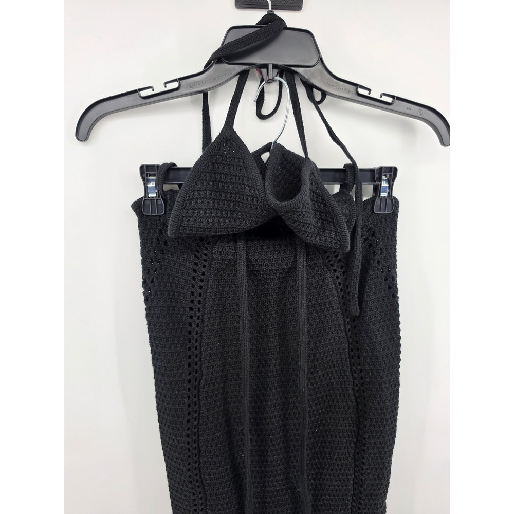 Babyboo Arabella Black Crochet Knit Halter Maxi Dress Cutout Backless Small - Picture 9 of 14